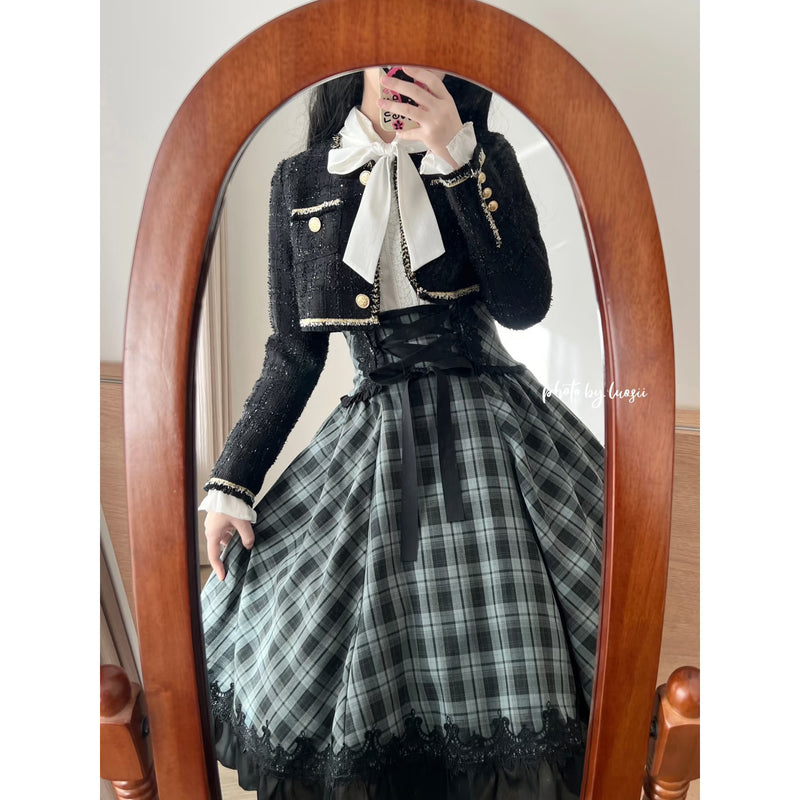 灰緑の格子柄コルセットスカート[2026年3月下旬-4月下旬発送予定]