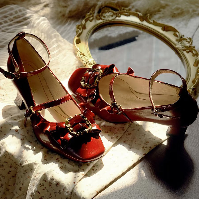 Court Ball Mary Jane Pumps - Glossy Deep Red[2026年1月上旬-1月下旬発送予定]