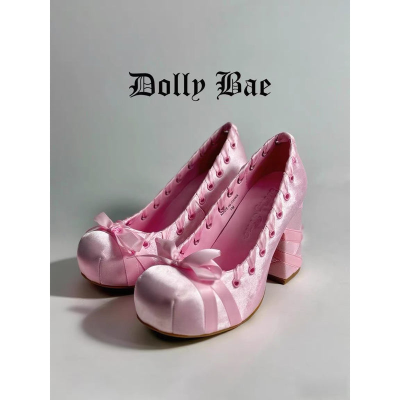 桃色の王妃のバレエヒールパンプス