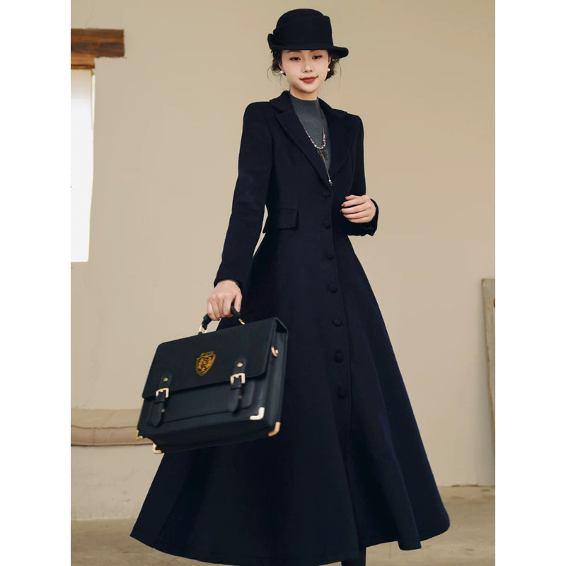 銀幕の貴婦人のクラシカルウールロングコート