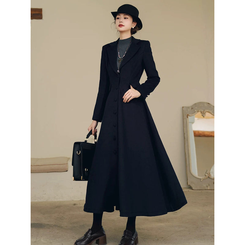 銀幕の貴婦人のクラシカルウールロングコート