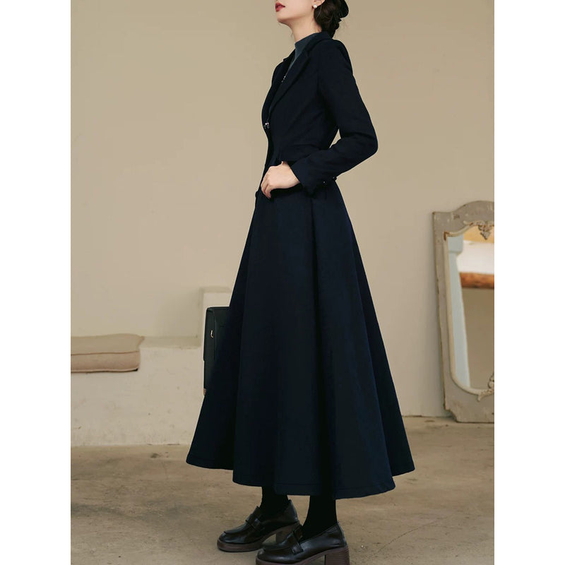 銀幕の貴婦人のクラシカルウールロングコート