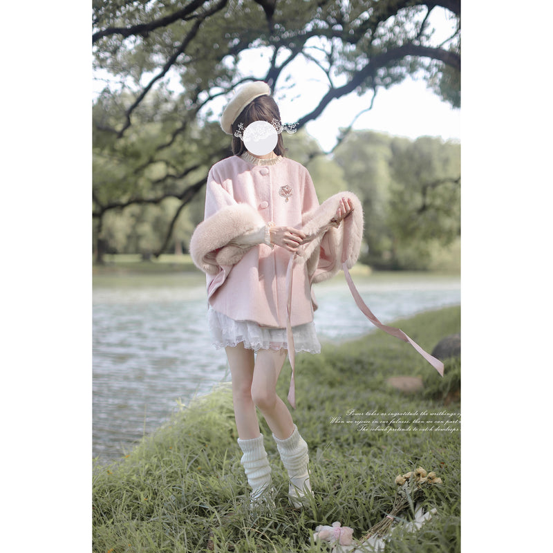 桜色のお嬢様のウールケープコート