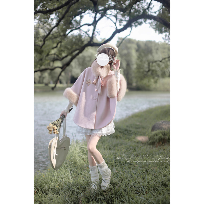 桜色のお嬢様のウールケープコート