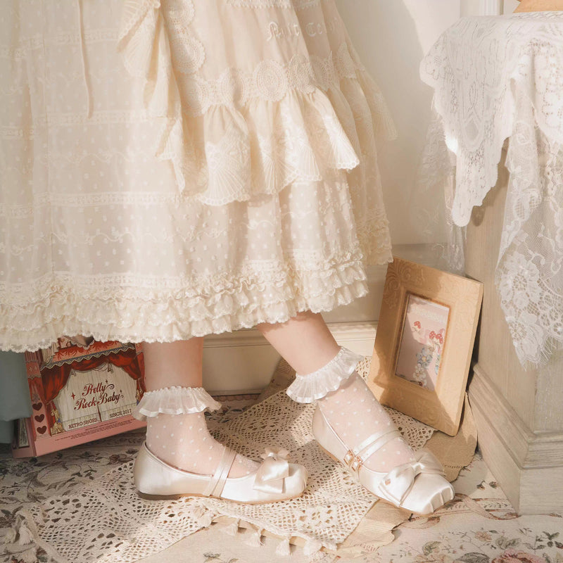 Square-toe Satin Ribbon Ballet Shoes - Champagne[2025年11月上旬-12月上旬発送予定]