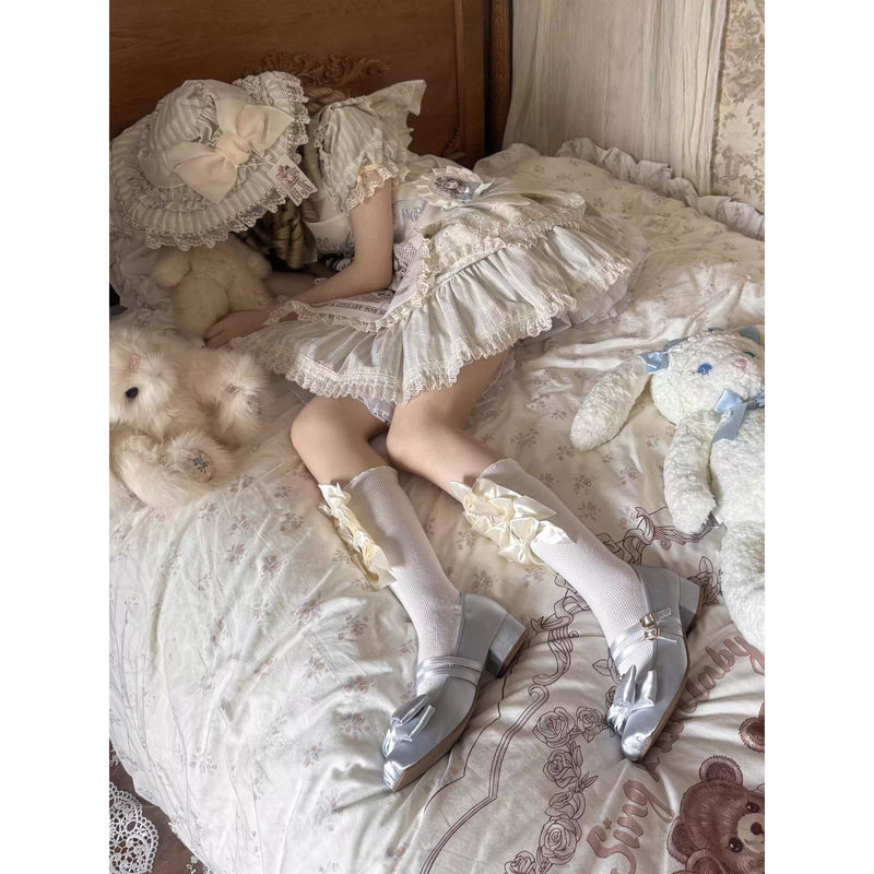 Square-toe Satin Ribbon Ballet Shoes - Mist Blue[2025年11月上旬-12月上旬発送予定]