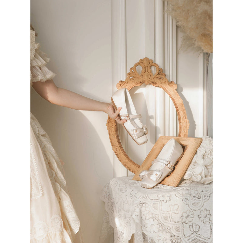 Square-toe Satin Ribbon Ballet Shoes - Champagne[2025年11月上旬-12月上旬発送予定]