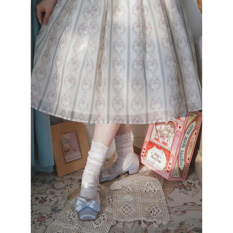Square-toe Satin Ribbon Ballet Shoes - Mist Blue[2025年11月上旬-12月上旬発送予定]