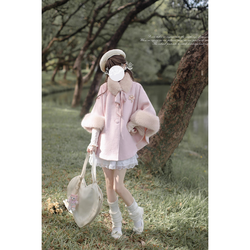 桜色のお嬢様のウールケープコート