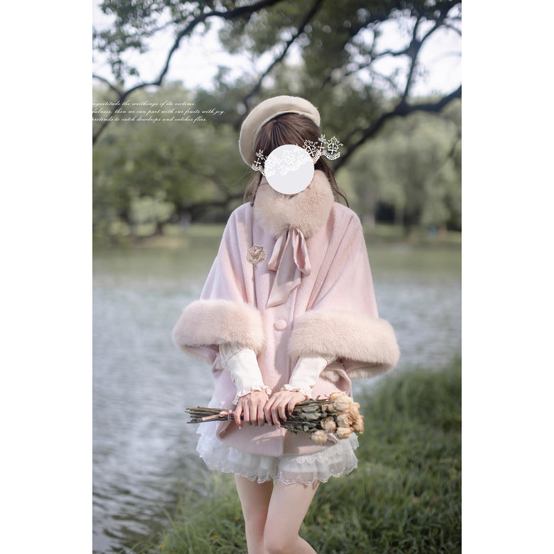 桜色のお嬢様のウールケープコート