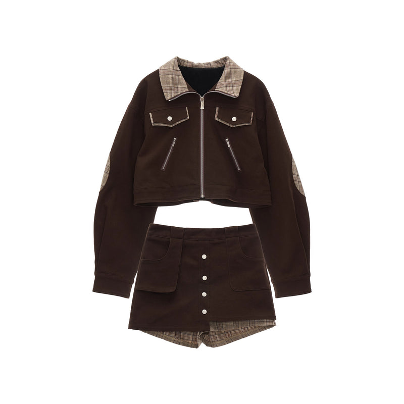 Vintage Check Jacket and Short Skirt Pants