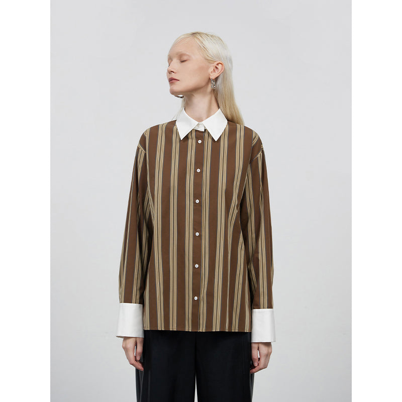 Brown Striped Elegant Shirt