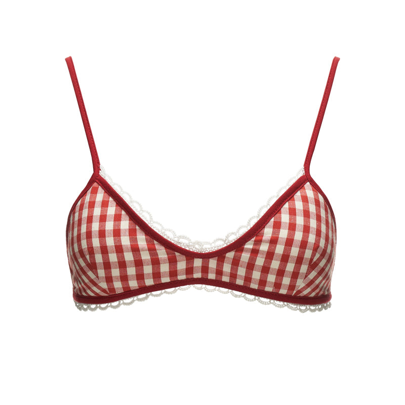 Red Checked Bra Off the Shoulder Top