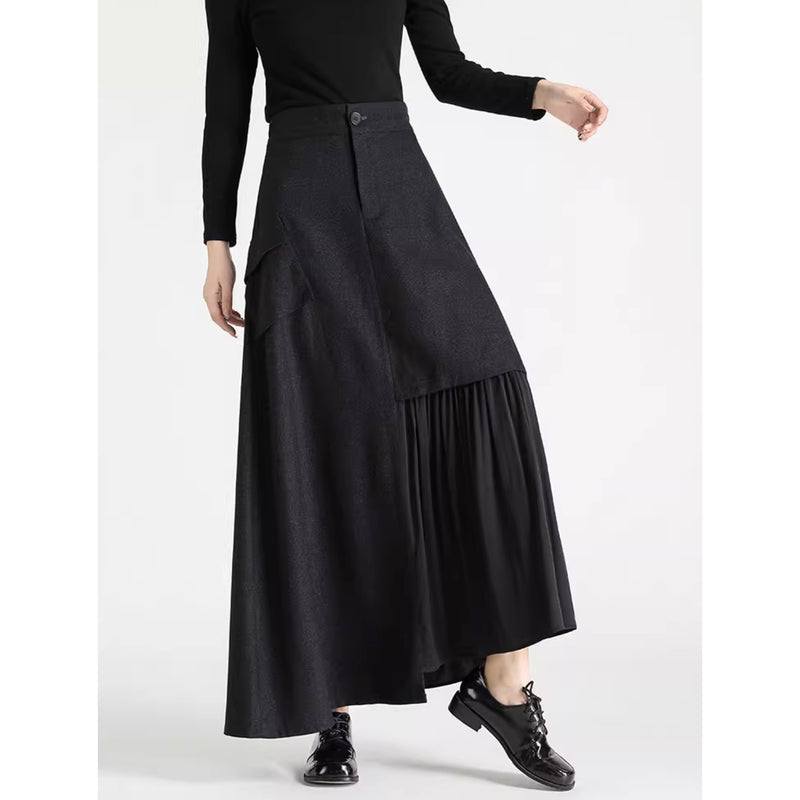 Black Asymmetrical Docking Long Skirt