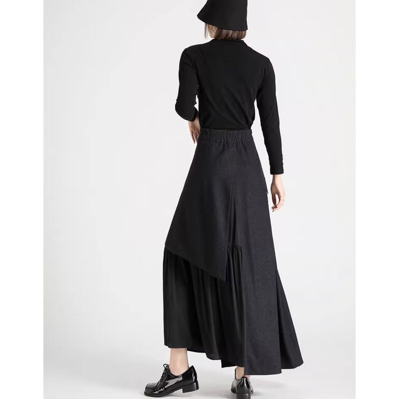 Black Asymmetrical Docking Long Skirt