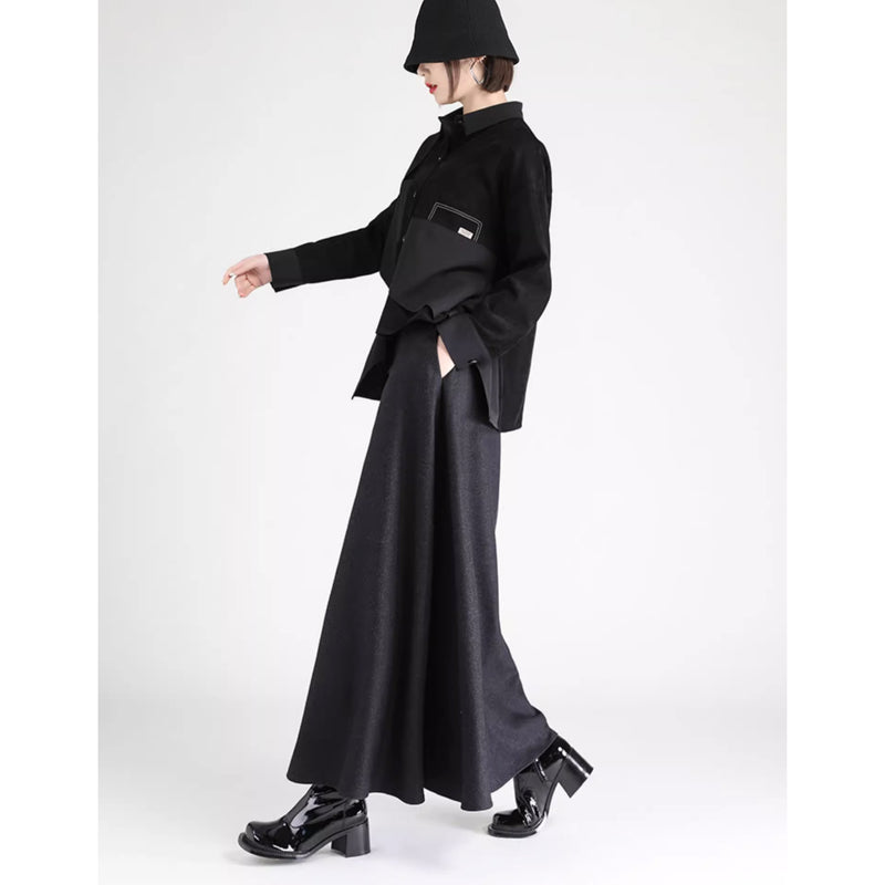 Black Asymmetrical Long Umbrella Skirt