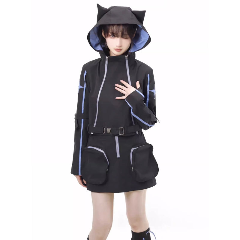 Futuristic Cat Ear Girl Tops and Bottoms