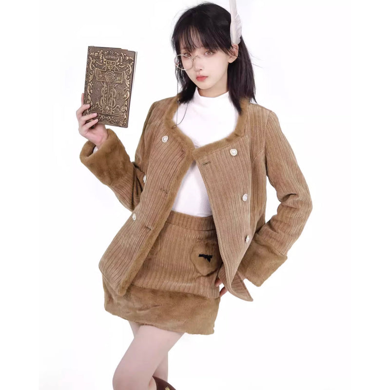 British Literary Girl's Velvet Jacket and Skirt