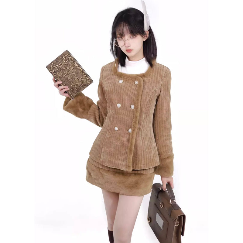 British Literary Girl's Velvet Jacket and Skirt