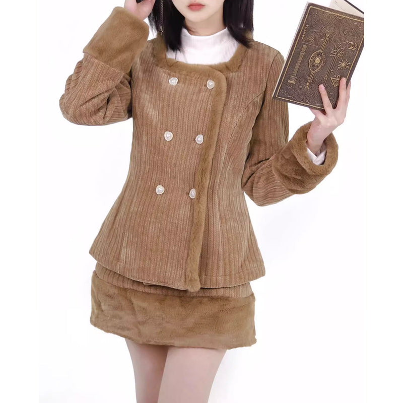 British Literary Girl's Velvet Jacket and Skirt