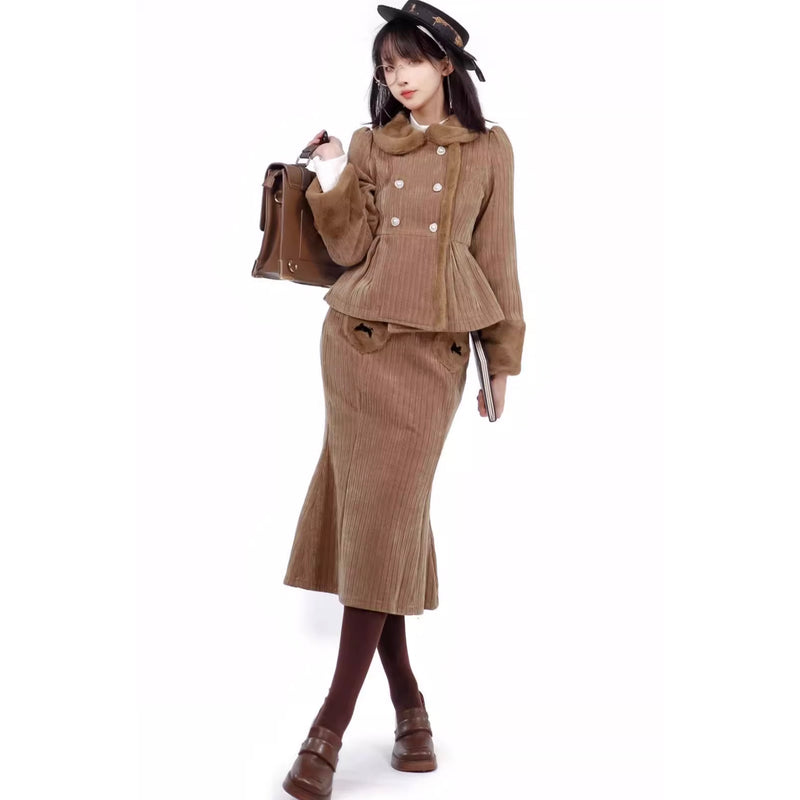 British Literary Girl's Velvet Jacket and Skirt