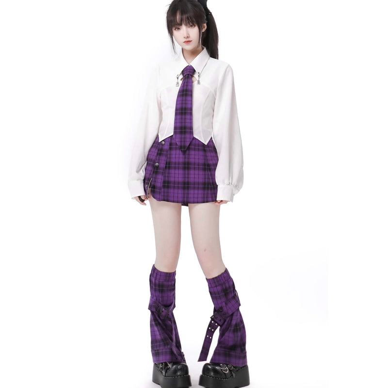 Purple Checkered Literature Tops and Bottoms