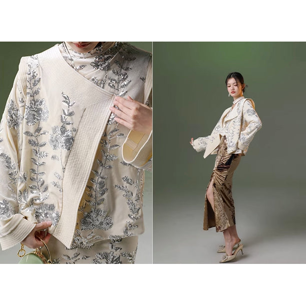 銀色の花の刺繍ジャケット