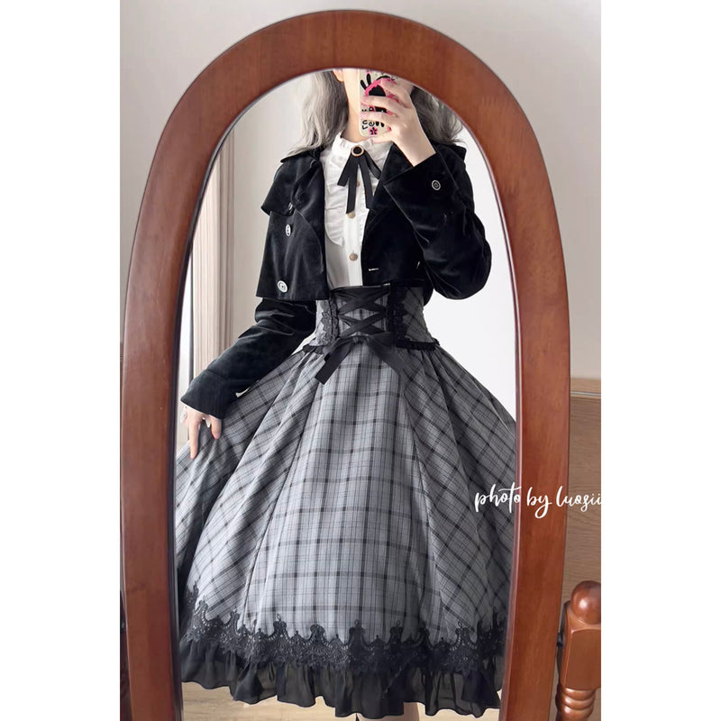 薄墨の格子柄コルセットスカート[2026年3月下旬-4月下旬発送予定]