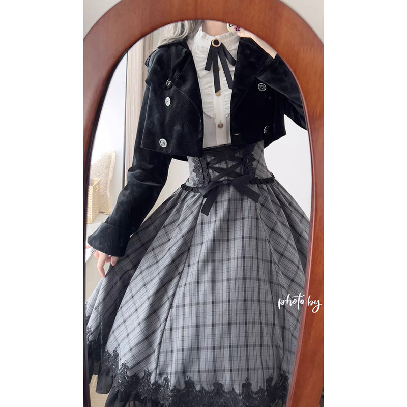 薄墨の格子柄コルセットスカート[2026年3月下旬-4月下旬発送予定]
