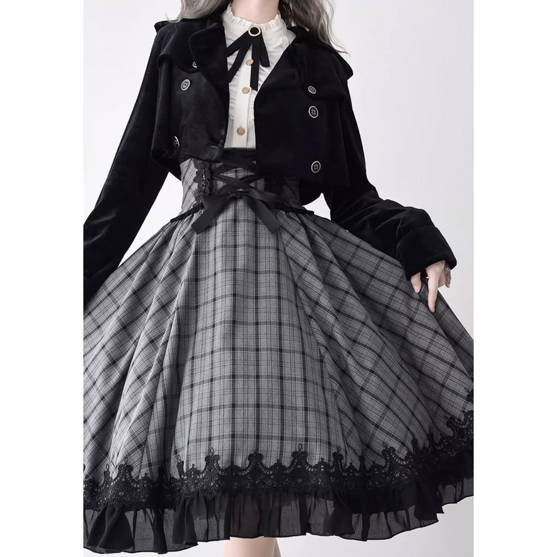 薄墨の格子柄コルセットスカート[2026年3月下旬-4月下旬発送予定]