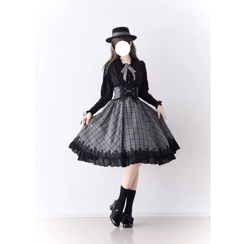 薄墨の格子柄コルセットスカート[2026年3月下旬-4月下旬発送予定]