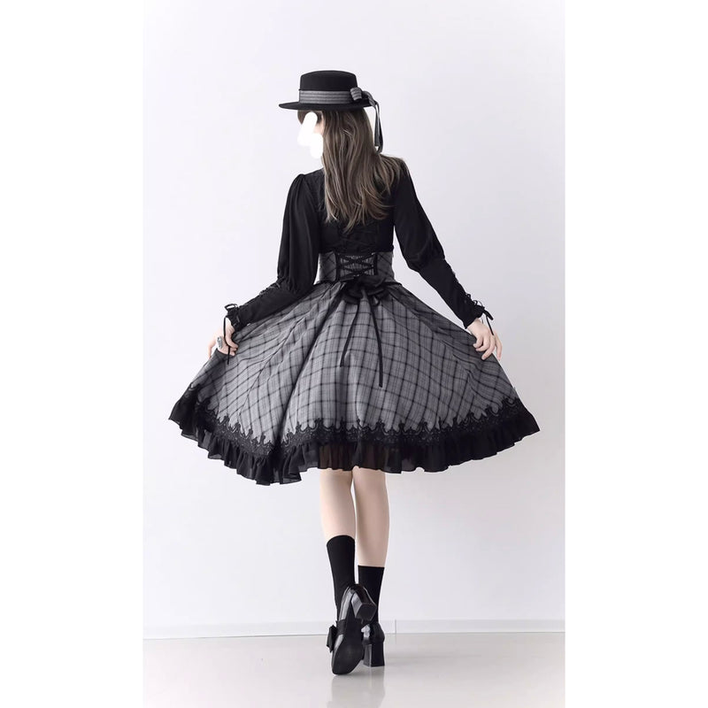 薄墨の格子柄コルセットスカート[2026年3月下旬-4月下旬発送予定]