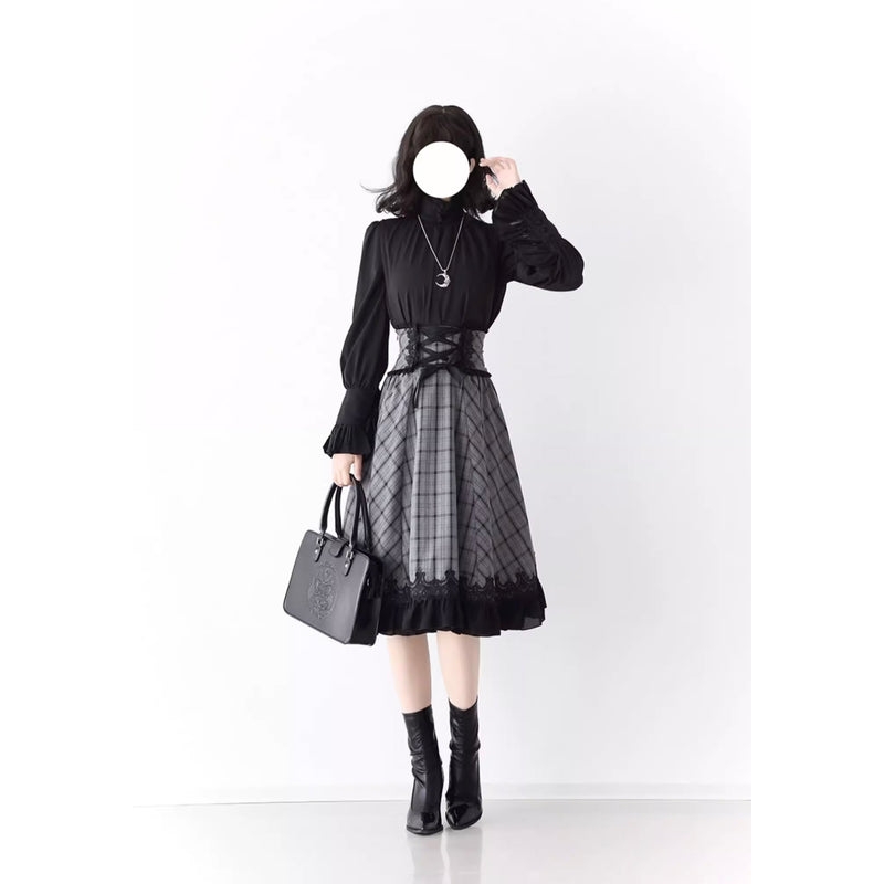 薄墨の格子柄コルセットスカート[2026年3月下旬-4月下旬発送予定]