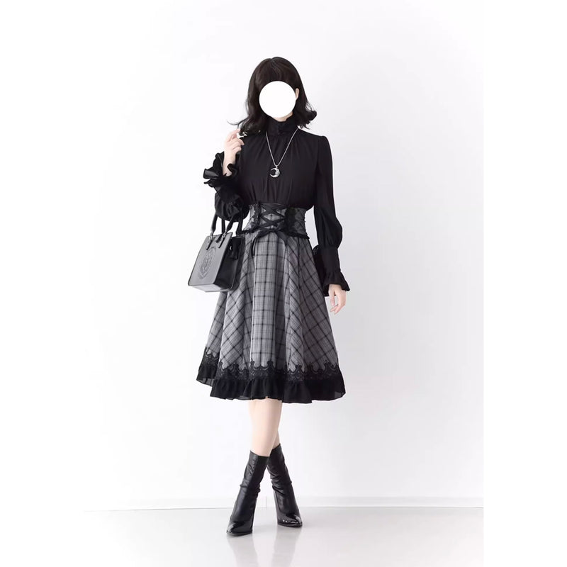 薄墨の格子柄コルセットスカート[2026年3月下旬-4月下旬発送予定]