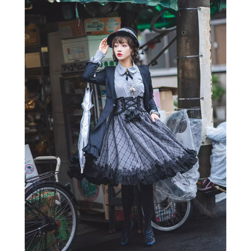 薄墨の格子柄コルセットスカート[2026年3月下旬-4月下旬発送予定]