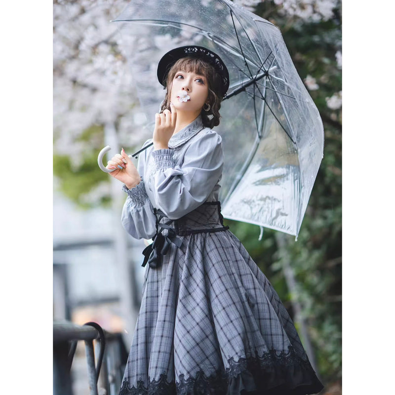 薄墨の格子柄コルセットスカート[2026年3月下旬-4月下旬発送予定]