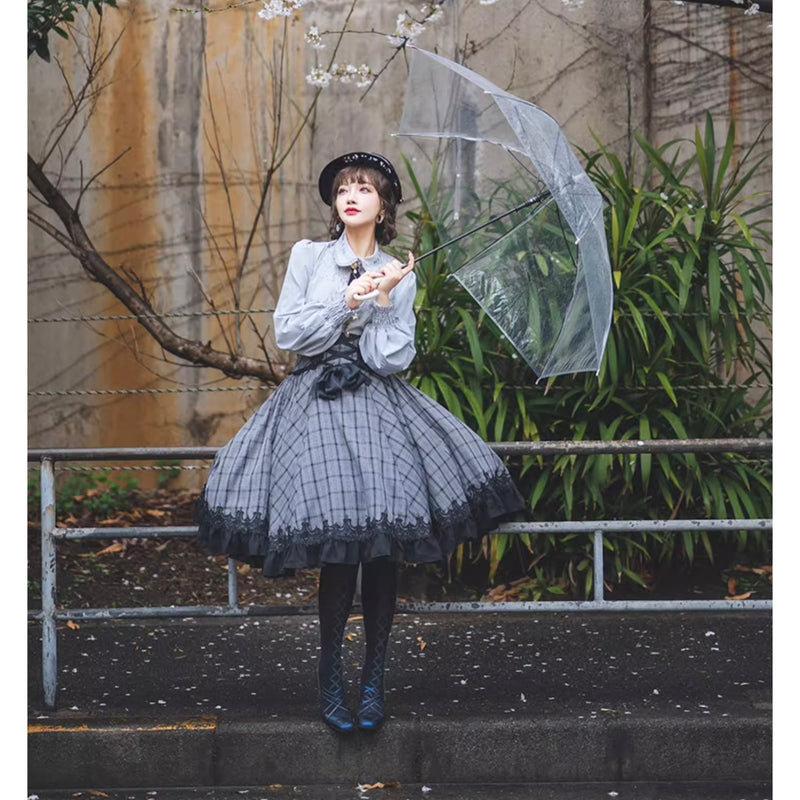 薄墨の格子柄コルセットスカート[2026年3月下旬-4月下旬発送予定]