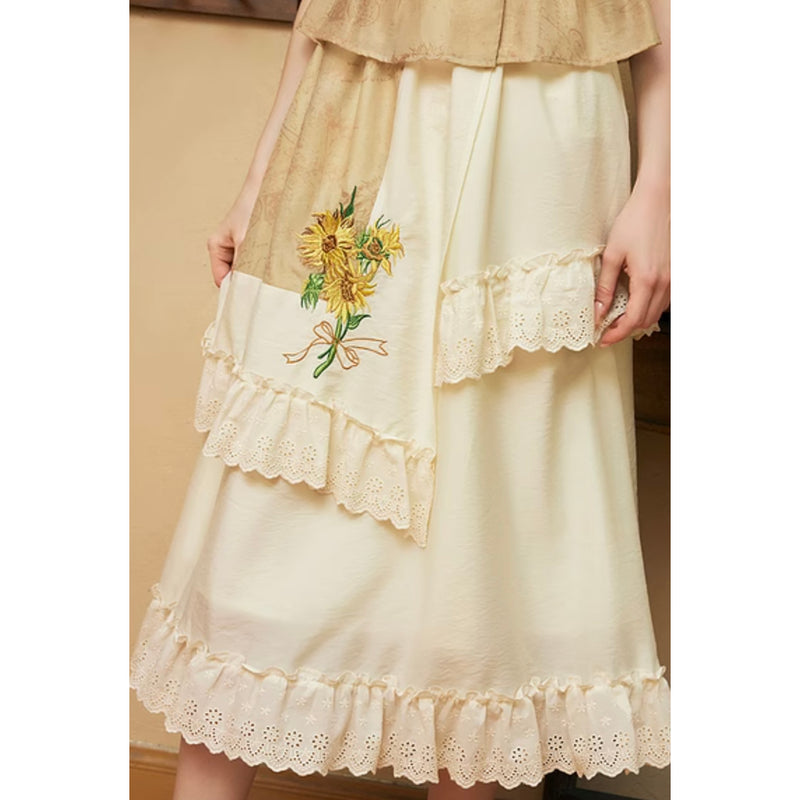 向日葵の花束の刺繍スカート
