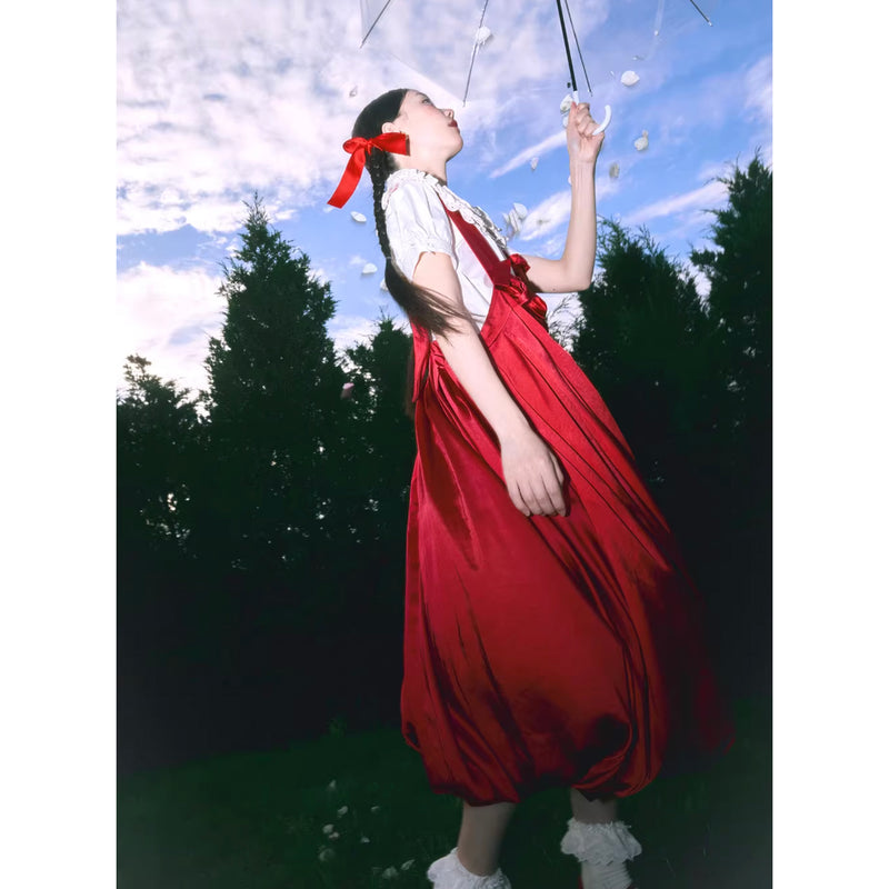 童話世界のお嬢様のストラップバルーンスカートと刺繍ブラウス[2024年9月上旬-9月下旬発送予定]