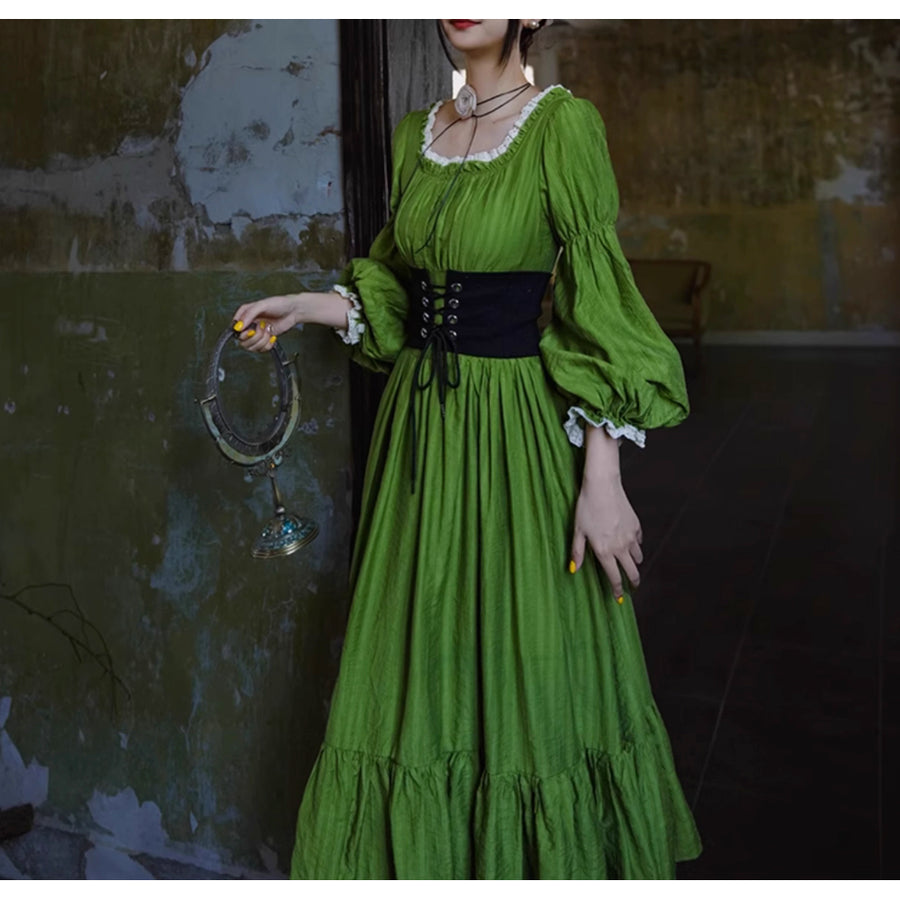LizBird 伯爵夫人のクラシカルワンピース グリーン ロングワンピース S 翠緑の貴婦人のレトロワンピース – ManusMachina