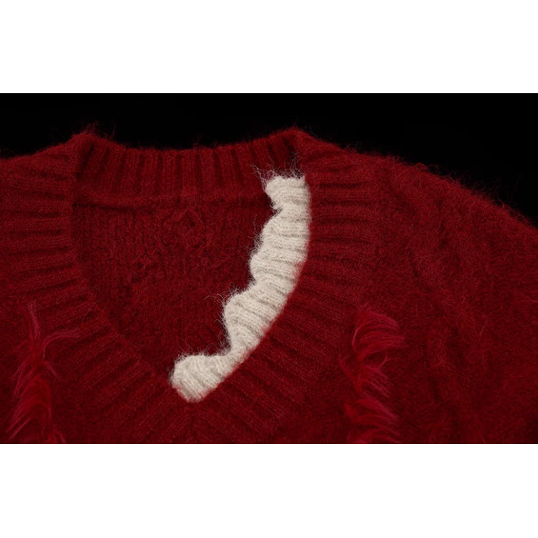 Deep Red Loose Knitted Sweater