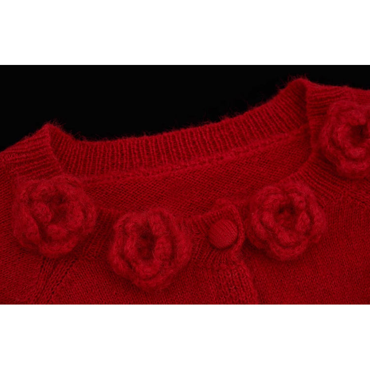 Knitted Cardigan with Rose