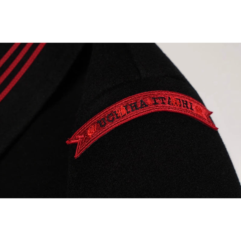 鴉と椿の刺繍セーラージャケット - Black Red