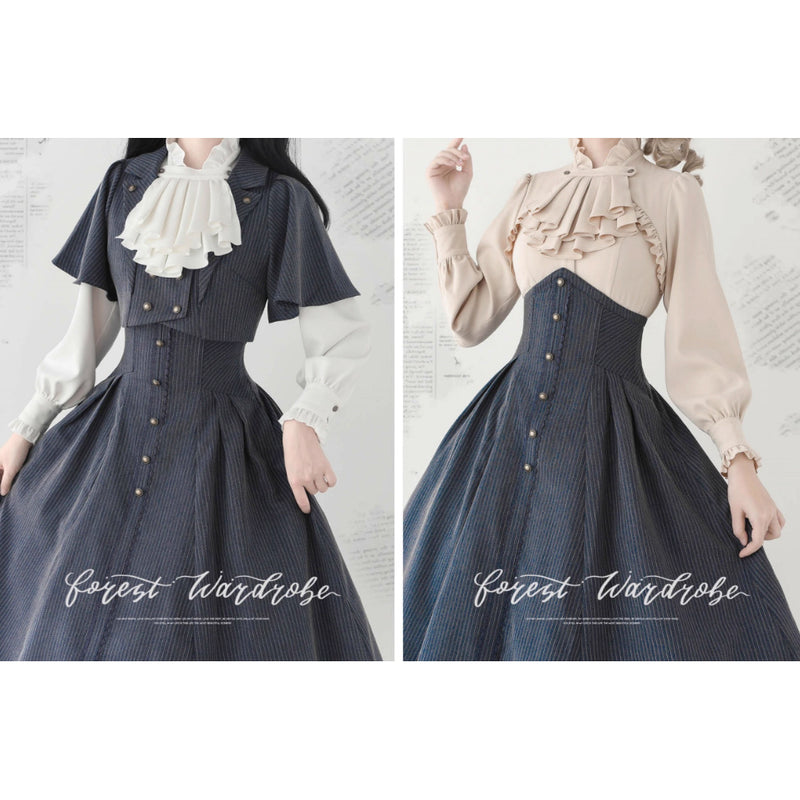 英国のお嬢様のショートジャケットとコルセットスカート - Gray Navy