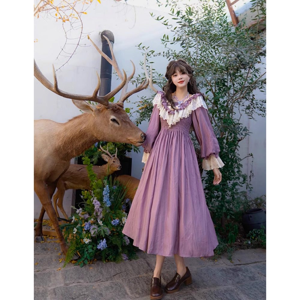 ヴィンテージ★柄ロングワンピース BIGセーラーカラーロングワンピース