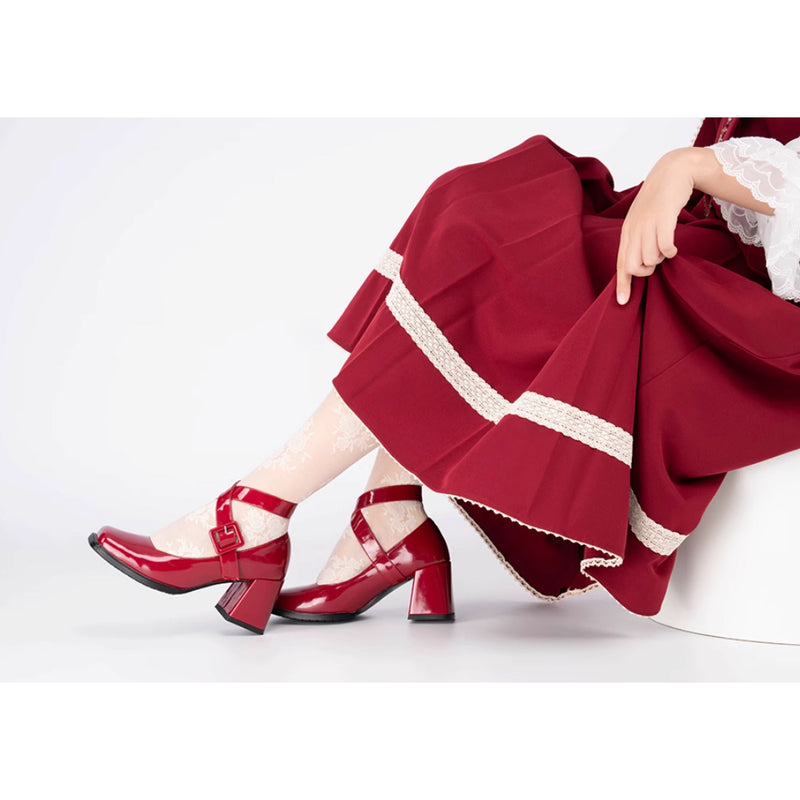 Cross Strap Square Toe Mary Jane Pumps[2025年6月中旬-7月中旬発送予定]