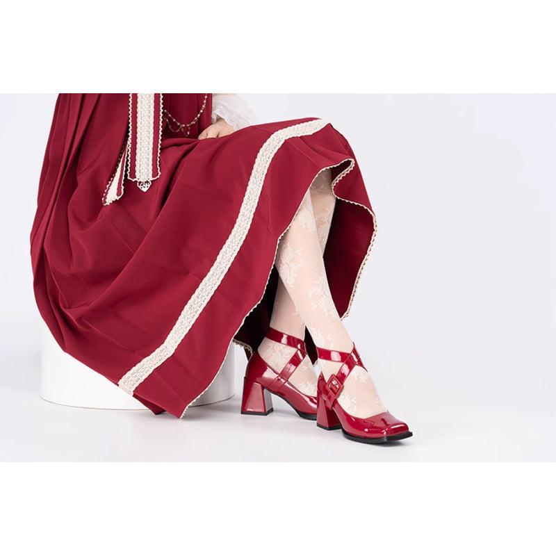 Cross Strap Square Toe Mary Jane Pumps[2025年6月中旬-7月中旬発送予定]