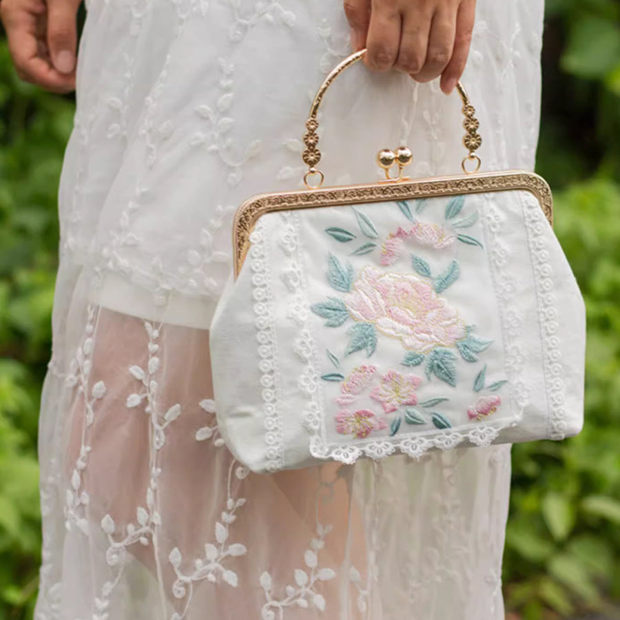 牡丹の花の刺繍がま口バッグ – ManusMachina