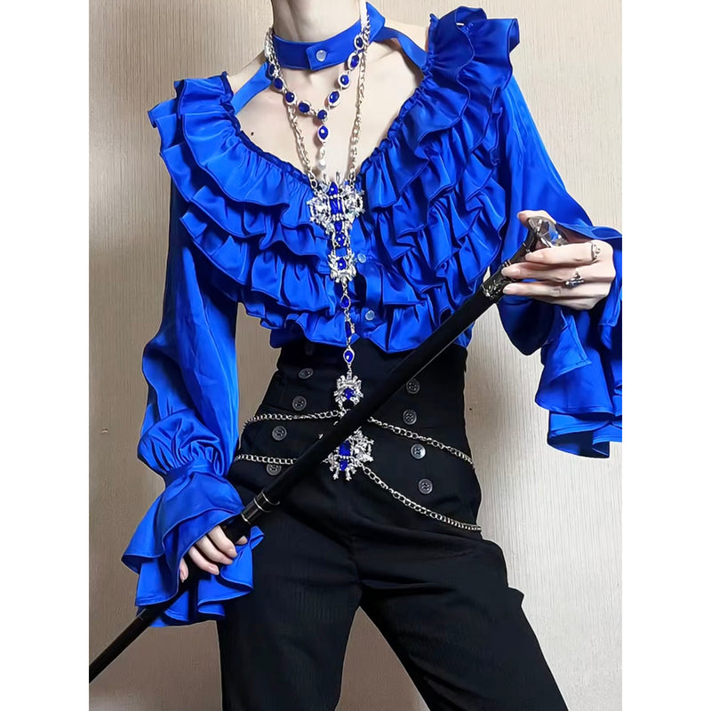 貴族のお嬢様のゴシックリブブラウス - Oriental Blue[2025年7月上旬-7月下旬発送予定]