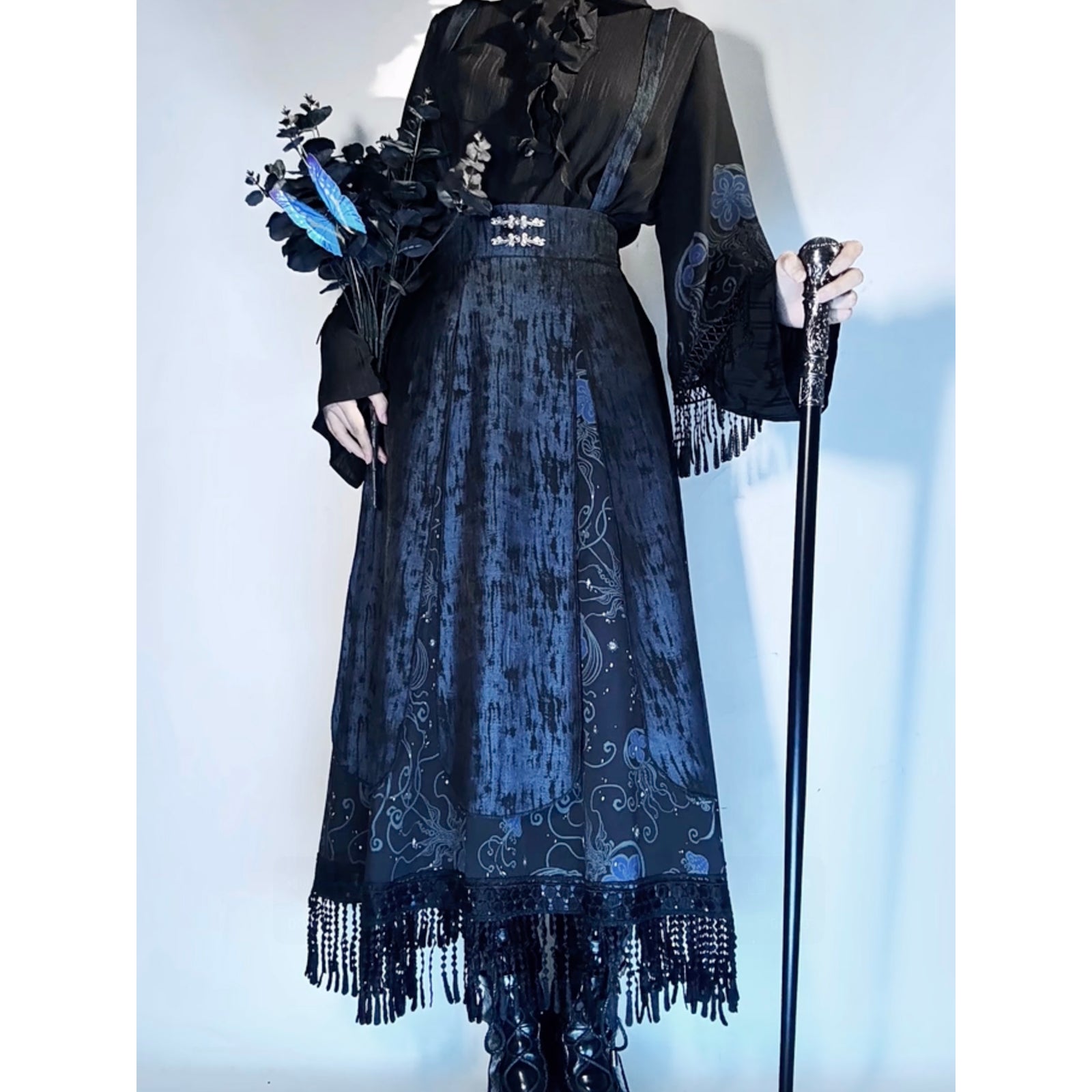 BPN * 編み上げデザインスカート 青藍の海月のストラップスカート – ManusMachina